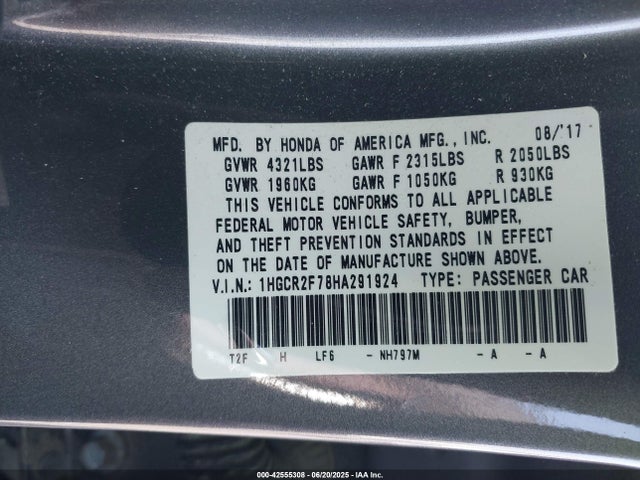 1HGCR2F78HA291924 Honda k24w1