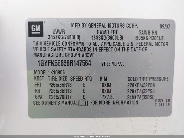 2008 CADILLAC ESCALADE ESV 1GYFK66838R147564 Photo 8