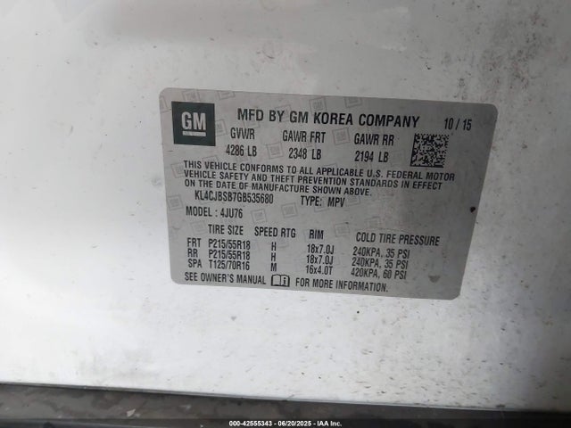 KL4CJBSB7GB535680 Buick luv - vvt, alum gme e85 max