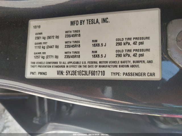 Tesla MODEL 3 2020 5YJ3E1EC3LF601710 Image 9