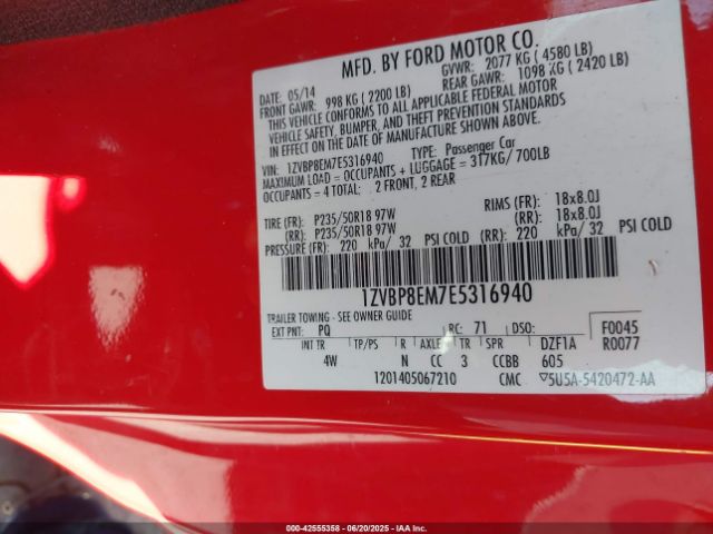 2014 FORD MUSTANG 1ZVBP8EM7E5316940 Photo 8