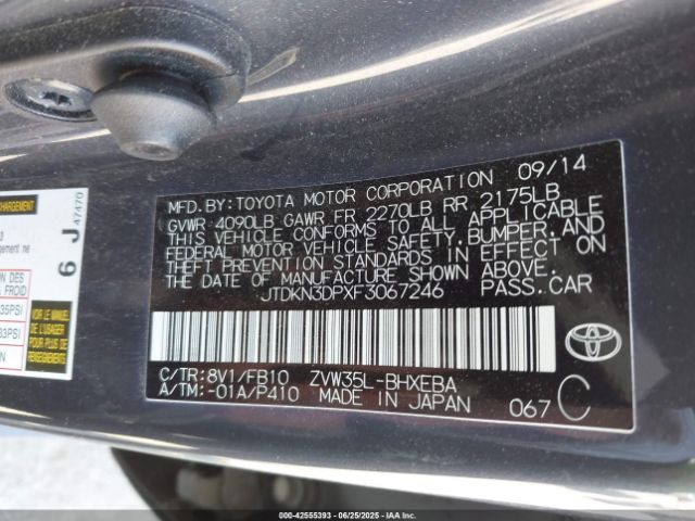 JTDKN3DPXF3067246 Toyota 2zr-fxe+3jm
