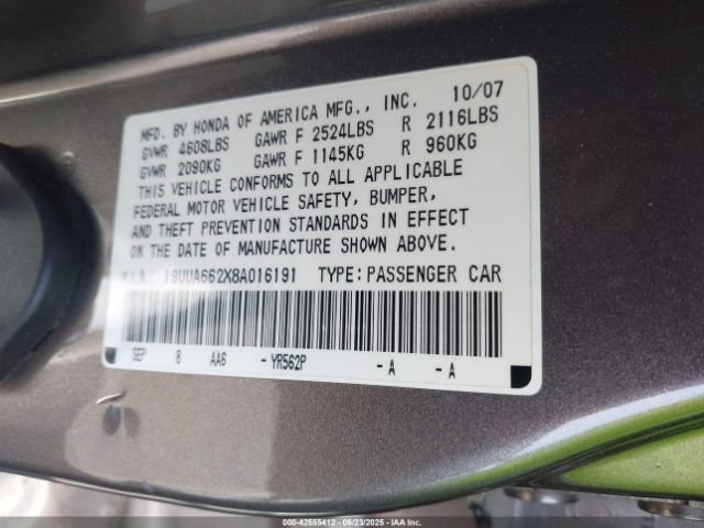 2008 ACURA TL 19UUA662X8A016191 Photo 8