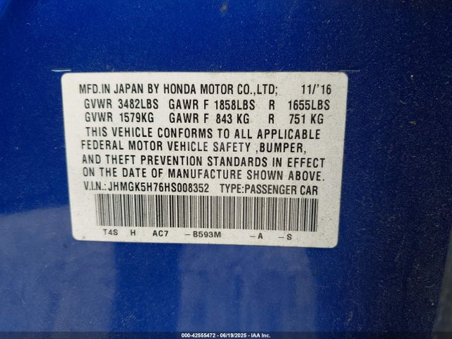 JHMGK5H76HS008352 Honda l15b1/l15b3