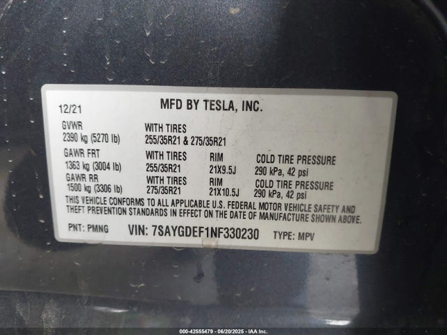 7SAYGDEF1NF330230 Tesla 2022