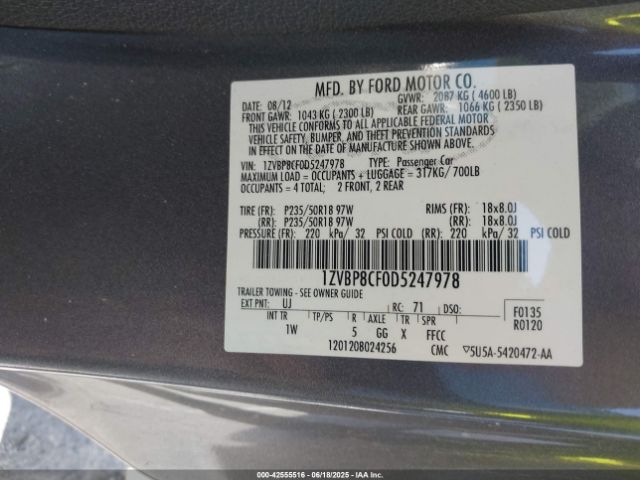 2013 FORD MUSTANG 1ZVBP8CF0D5247978 Photo 8