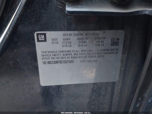 1G1BC5SM7G7307303 Chevrolet le2 - di: direct injection, alum, vvt, gen i, gmna