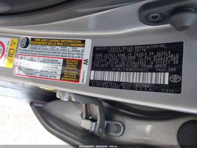 4T1BZ1FB9KU005072 Toyota 2gr-fks