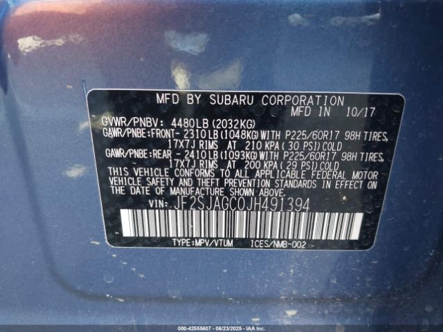 JF2SJAGC0JH491394 Subaru naturally aspirated u5