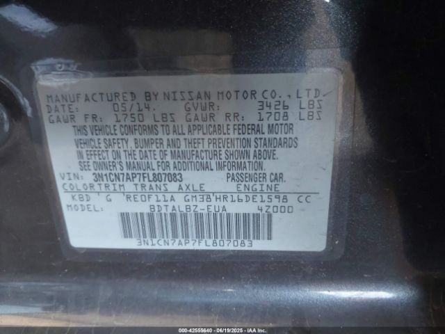 3N1CN7AP7FL807083 Nissan 2015