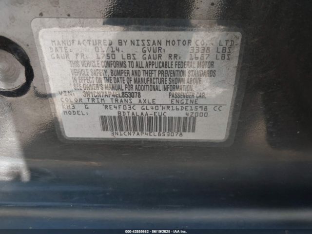 3N1CN7AP4EL853078 Nissan 2014