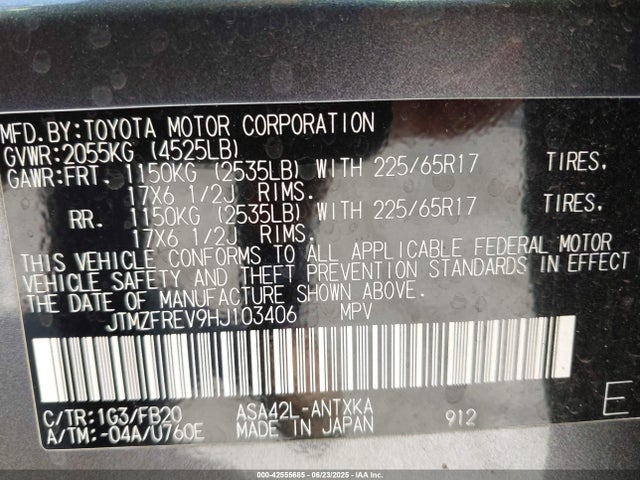 JTMZFREV9HJ103406 Toyota 2ar-fe