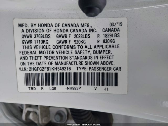 2HGFC2F81KH549216 Honda k20c2