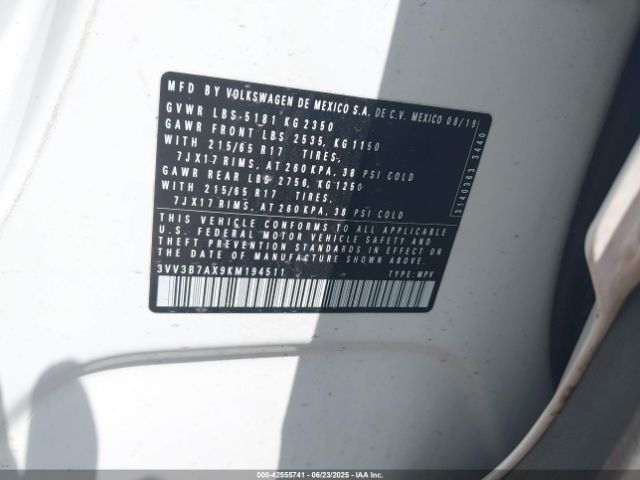 2019 VOLKSWAGEN TIGUAN 3VV3B7AX9KM194511 Photo 8