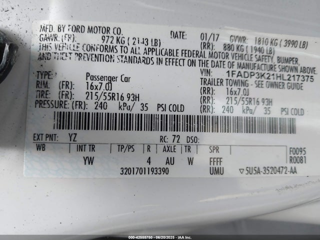 1FADP3K21HL217375 Ford 2.0l gdi