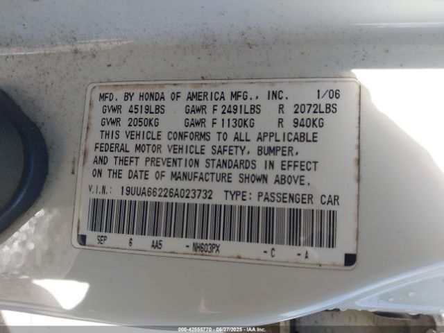 2006 ACURA TL 19UUA66226A023732 Photo 8