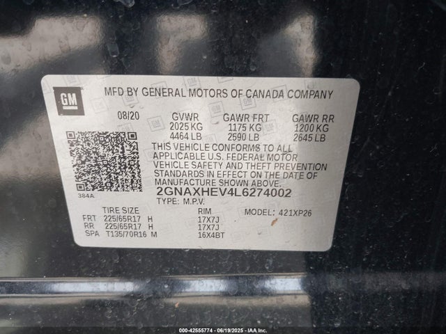 2GNAXHEV4L6274002 Chevrolet lyx - direct injection, vvt, fgt, turbo, alum, gen1
