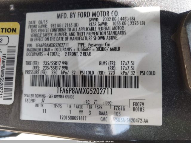 2016 FORD MUSTANG 1FA6P8AMXG5202711 Photo 8
