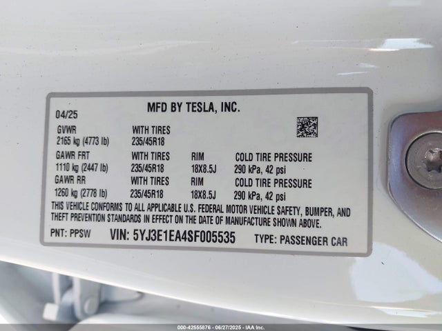 2025 TESLA MODEL 3 5YJ3E1EA4SF005535 Photo 8