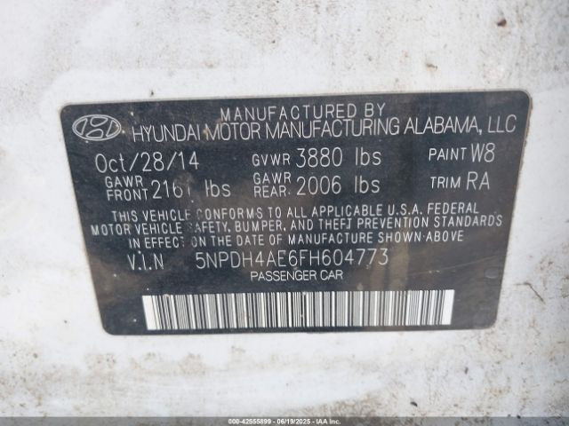 5NPDH4AE6FH604773 Hyundai dohc mpi nu