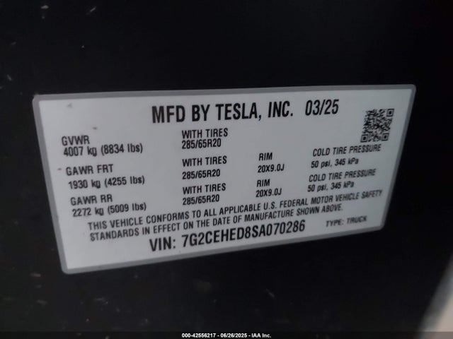 2025 TESLA CYBERTRUCK 7G2CEHED8SA070286 Photo 8