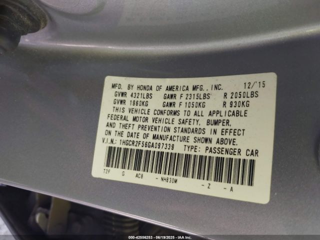 1HGCR2F56GA097339 Honda k24w1
