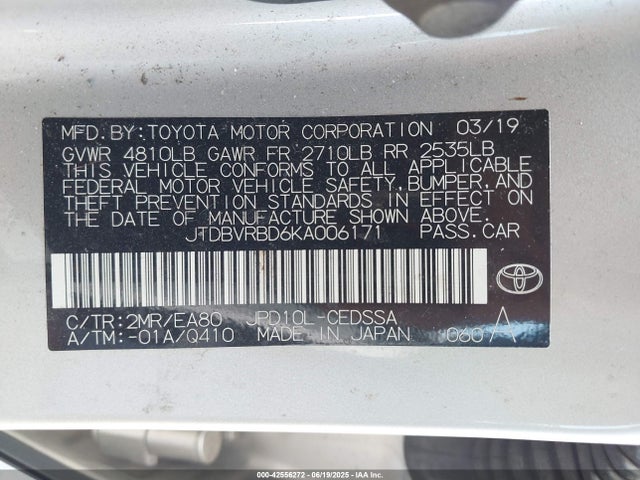 Toyota 4jm 2019 JTDBVRBD6KA006171 Image 9