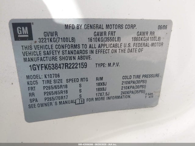 2007 CADILLAC ESCALADE 1GYFK63847R222159 Photo 8