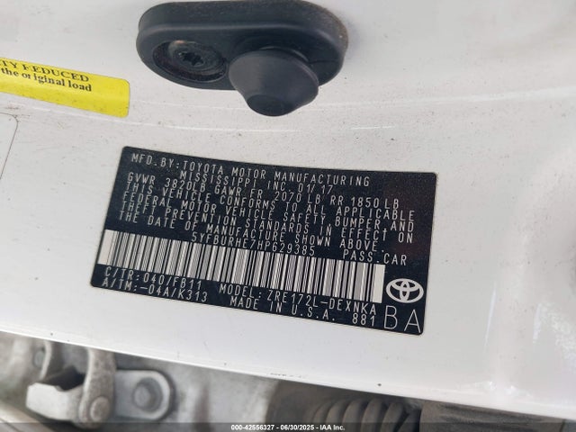 5YFBURHE7HP629385 Toyota 2zr-fe