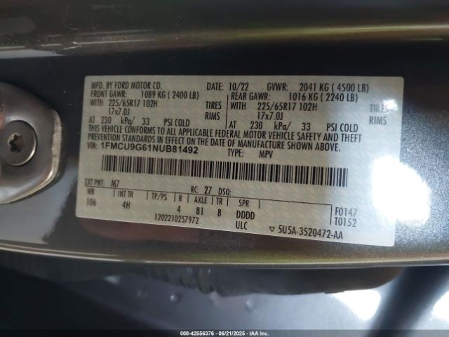 2022 FORD ESCAPE 1FMCU9G61NUB81492 Photo 8