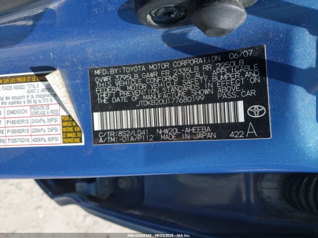 2007 TOYOTA PRIUS JTDKB20U177680199 Photo 8