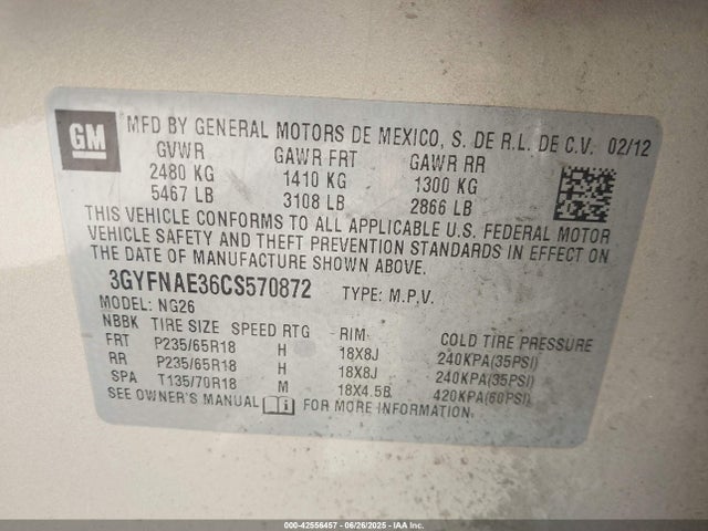 2012 CADILLAC SRX 3GYFNAE36CS570872 Photo 8