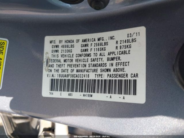 2012 ACURA TL 19UUA8F56CA002416 Photo 8