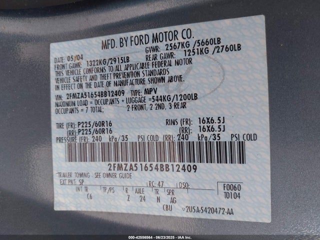 Продажа на аукционе авто 2004 Ford Freestar Se, vin: 2FMZA51654BB12409, номер лота: 42556564