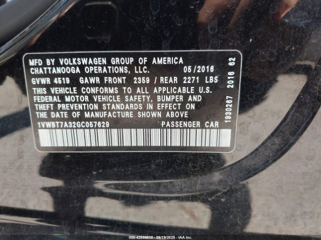 1VWBT7A32GC057629 Volkswagen 2016