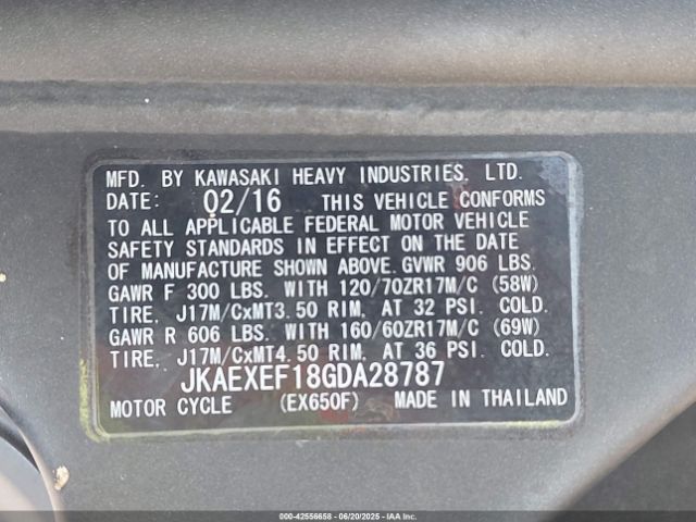 2016 KAWASAKI EX650 JKAEXEF18GDA28787 Photo 9