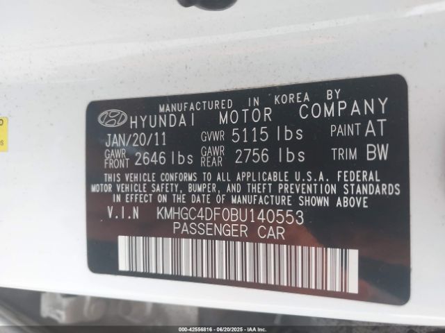 2011 HYUNDAI GENESIS KMHGC4DF0BU140553 Photo 8