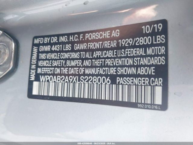 2020 PORSCHE 911 WP0AB2A9XLS228006 Photo 8