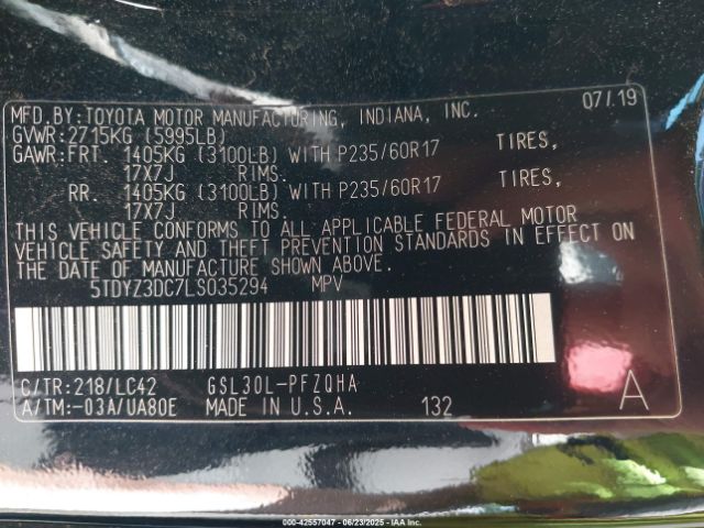 2020 TOYOTA SIENNA 5TDYZ3DC7LS035294 Photo 8