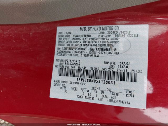 2005 FORD MUSTANG 1ZVFT80N955128031 Photo 8