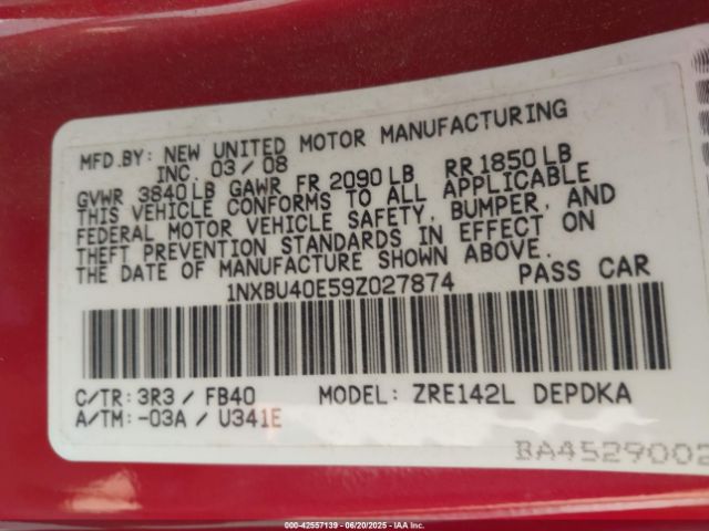 2009 TOYOTA COROLLA 1NXBU40E59Z027874 Photo 8