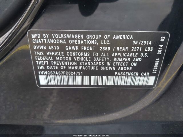 2015 VOLKSWAGEN PASSAT 1VWCS7A37FC024731 Photo 8