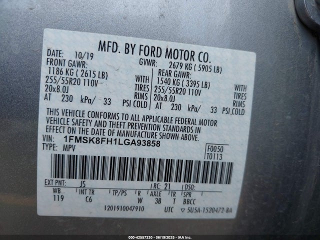 1FMSK8FH1LGA93858 Ford Explorer