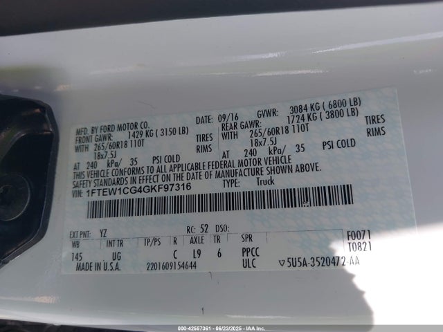 Ford 2016 2016 1FTEW1CG4GKF97316 Image 9