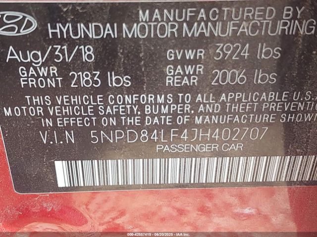 2018 HYUNDAI ELANTRA 5NPD84LF4JH402707 Photo 8