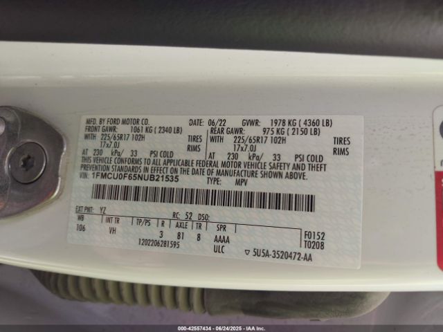 2022 FORD ESCAPE 1FMCU0F65NUB21535 Photo 8