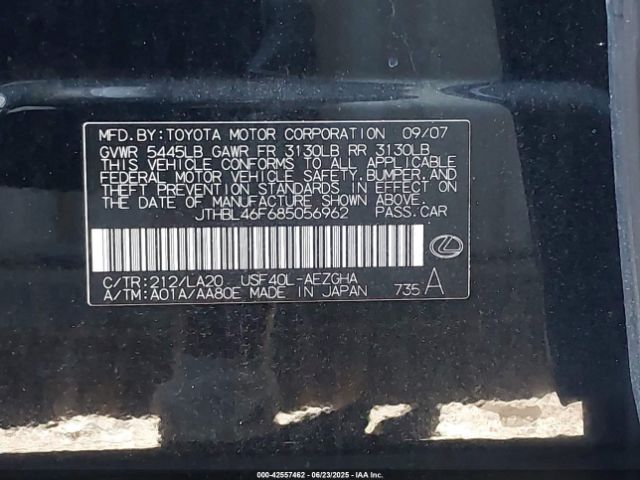 2008 LEXUS LS 460 JTHBL46F685056962 Photo 8