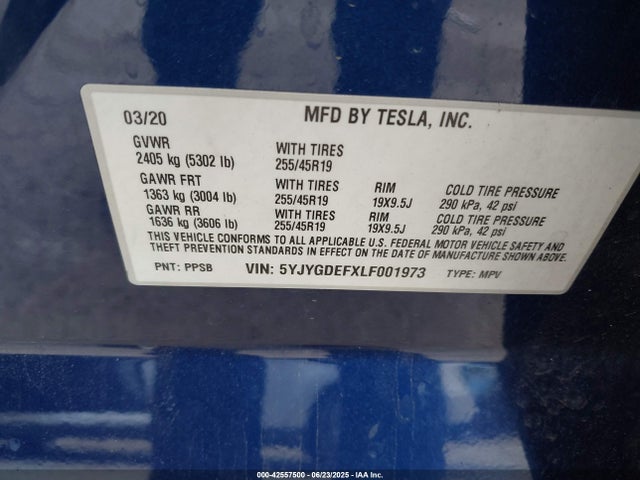 2020 TESLA MODEL Y 5YJYGDEFXLF001973 Photo 8