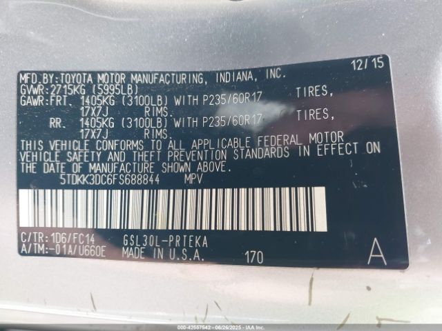 2015 TOYOTA SIENNA 5TDKK3DC6FS688844 Photo 8