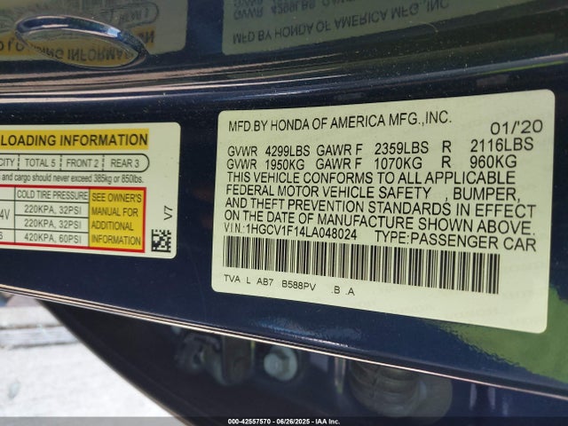 Honda l15be 2020 1HGCV1F14LA048024 Image 9